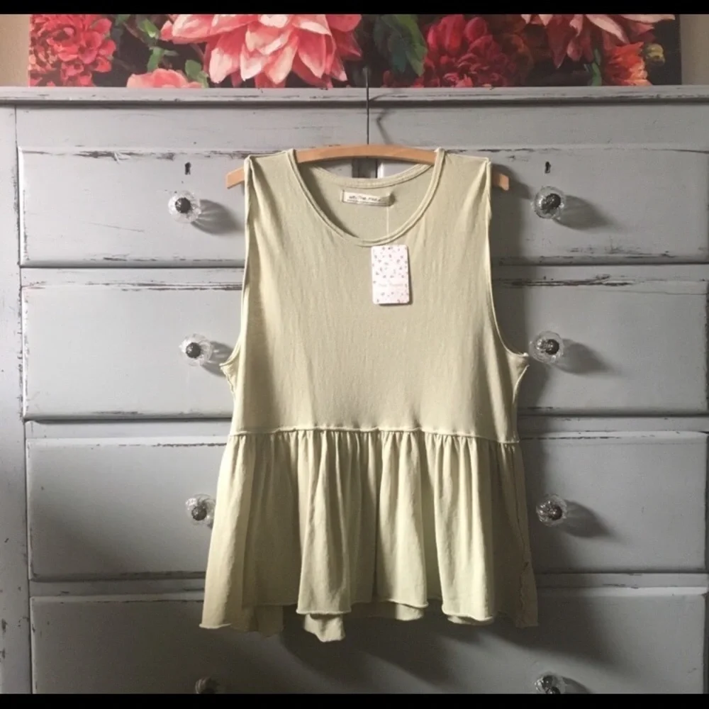 Free People Matcha Green Sleeveless Peplum Top